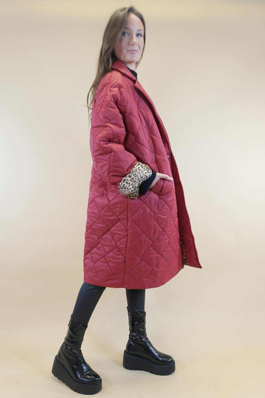 Chester Lapel Long Padded Coat Wine 