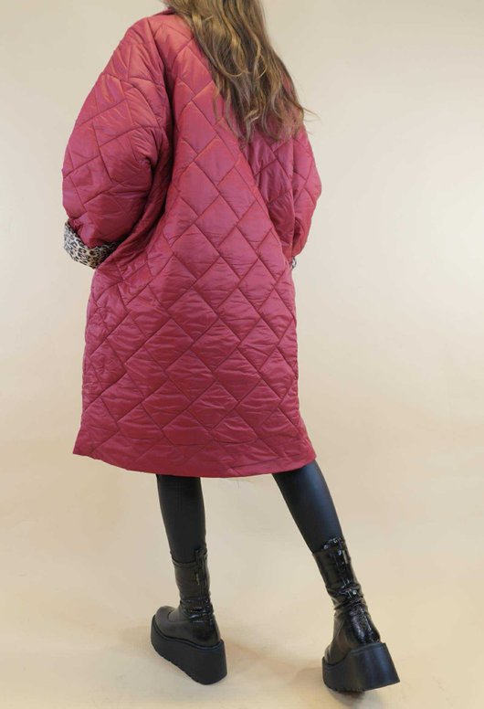 Chester Lapel Long Padded Coat Wine 