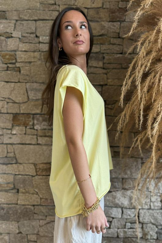  Classic Cotton Cap Sleeve Tee Lemon