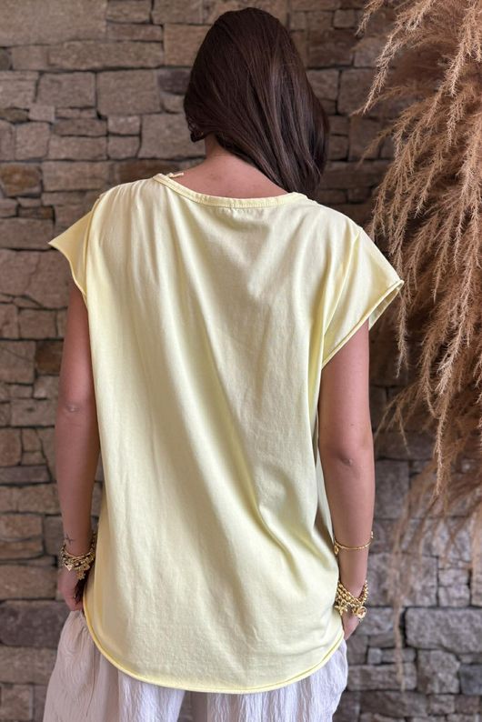  Classic Cotton Cap Sleeve Tee Lemon