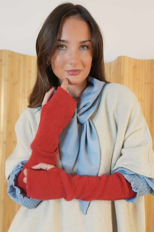 Claudia Fingerless Arm Warmer Gloves Rouge /20=