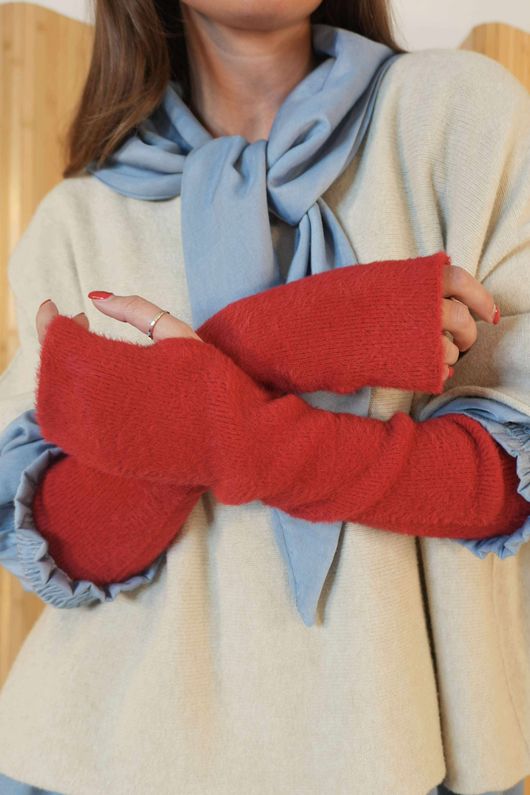 Claudia Fingerless Arm Warmer Gloves Rouge /10=