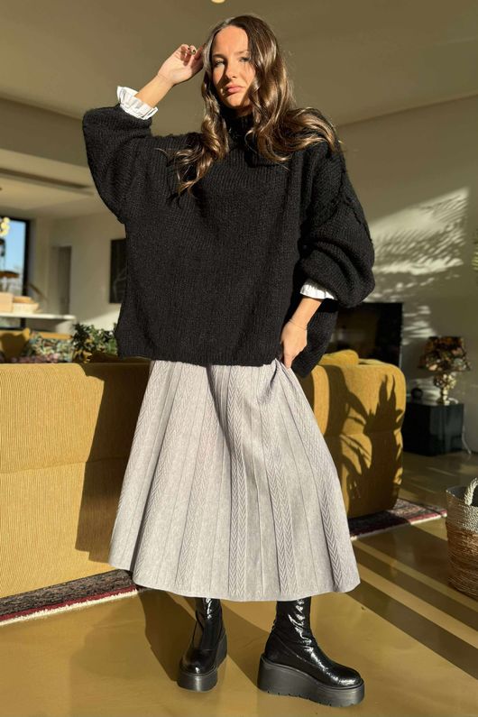 Claudia Stretch Knit Skirt Grey