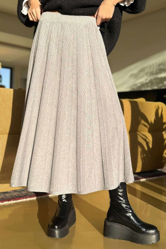 Claudia Stretch Knit Skirt Grey