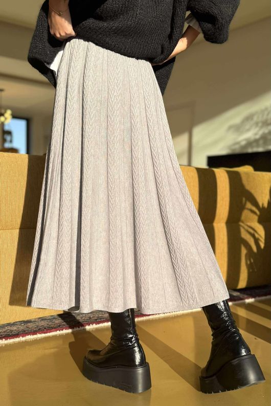 Claudia Stretch Knit Skirt Grey