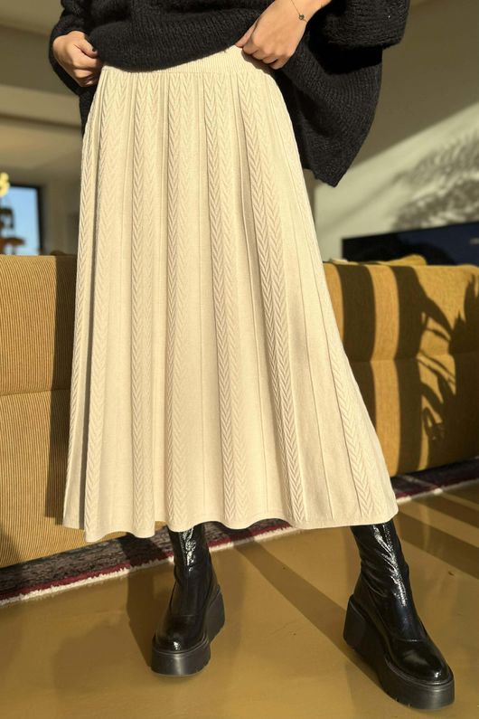 Claudia Stretch Knit Skirt Stone