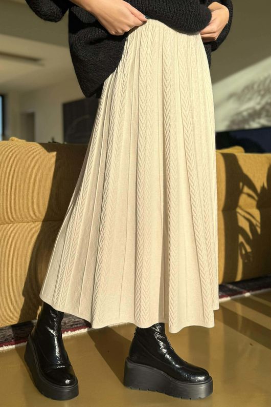 Claudia Stretch Knit Skirt Stone -