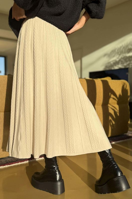 Claudia Stretch Knit Skirt Stone