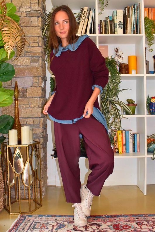 Conrad Round Neck Skim Knit Aubergine