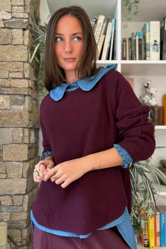 Conrad Round Neck Skim Knit Aubergine