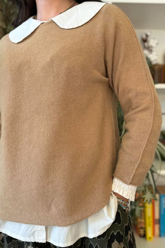 Conrad Round Neck Skim Knit Camel