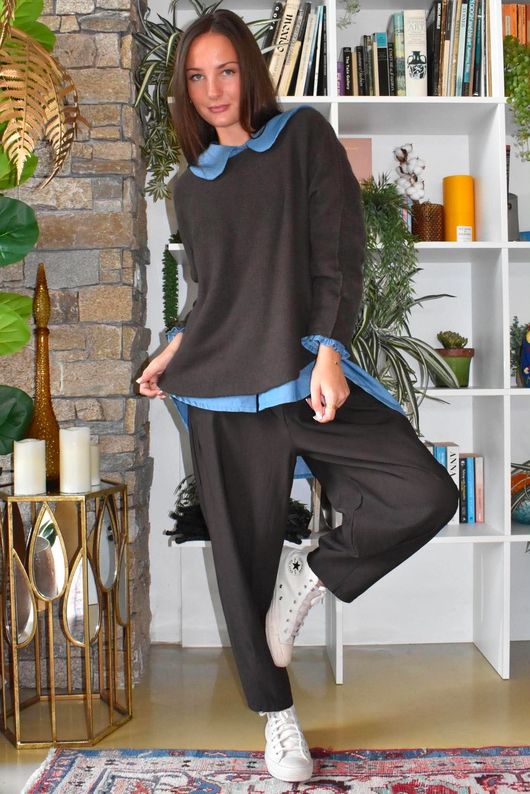 Conrad Round Neck Skim Knit Chocolate