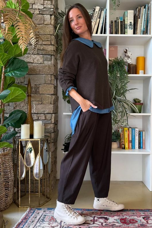 Conrad Round Neck Skim Knit Chocolate