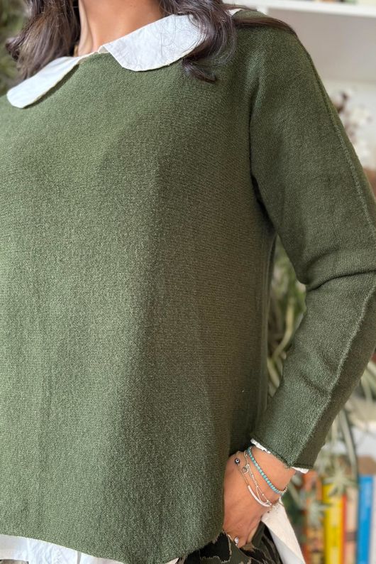 Conrad Round Neck Skim Knit Dark Khaki