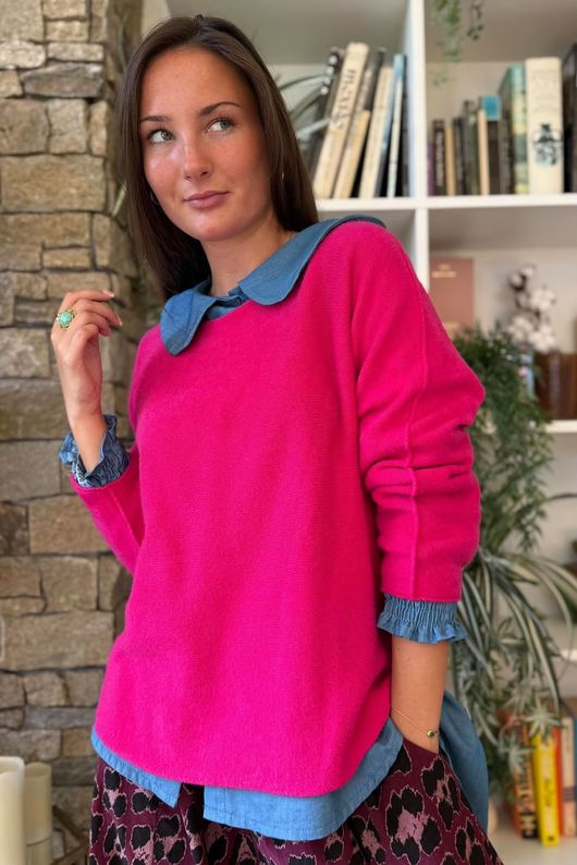 Conrad Round Neck Skim Knit Hot Pink