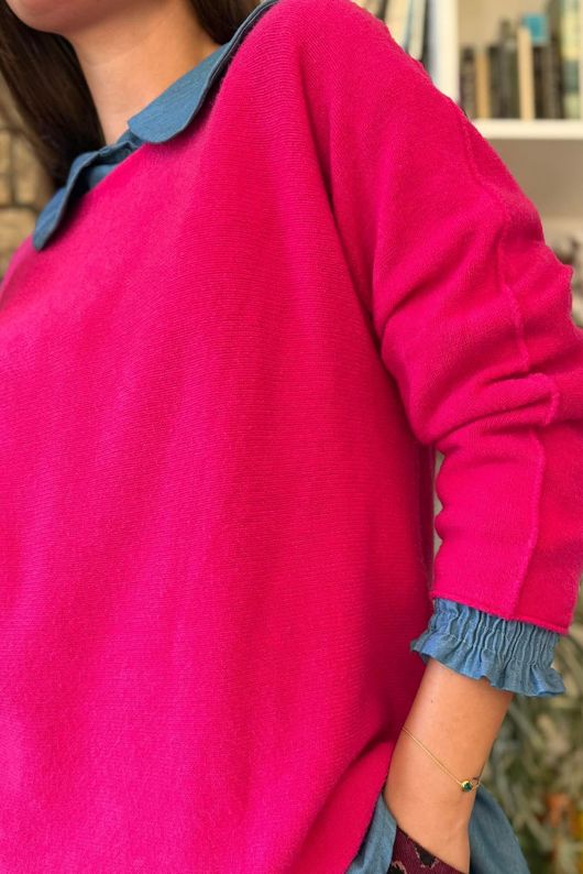 Conrad Round Neck Skim Knit Hot Pink