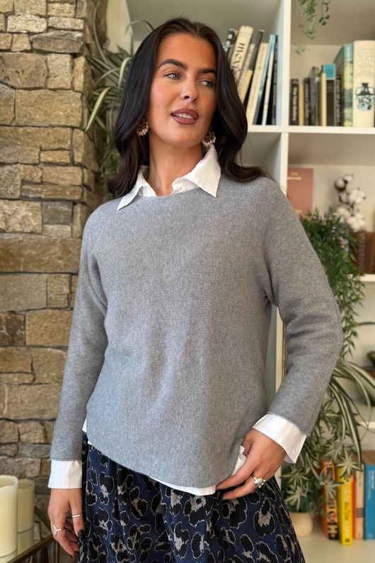 Conrad Round Neck Skim Knit Light Grey Marl
