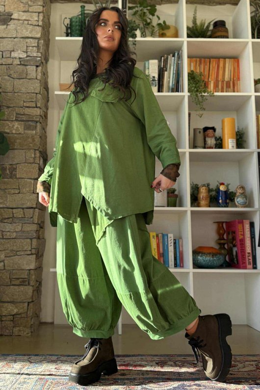 Cooper Needlecord Panel Top Olive Zing