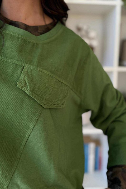 Cooper Needlecord Panel Top Olive Zing