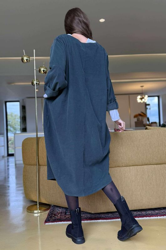 Cooper Needlecord Smock Dress Charcoal  /14 =
