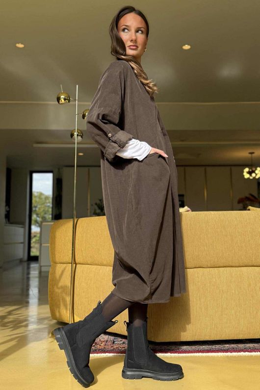 Cooper Needlecord Smock Dress Coffee Bean  /14 =