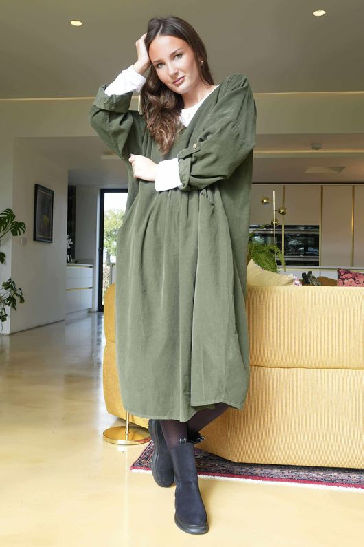 Cooper Needlecord Smock Dress Deep Moss /14 =