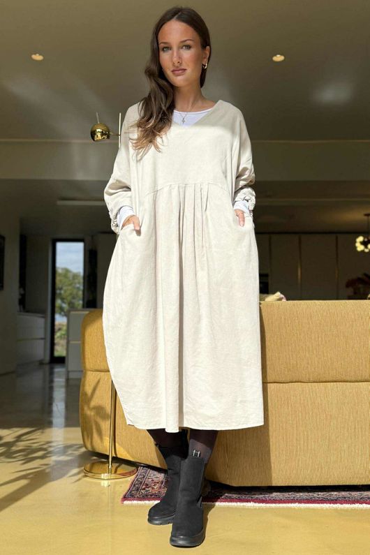 Cooper Needlecord Smock Dress Stone  /14 =