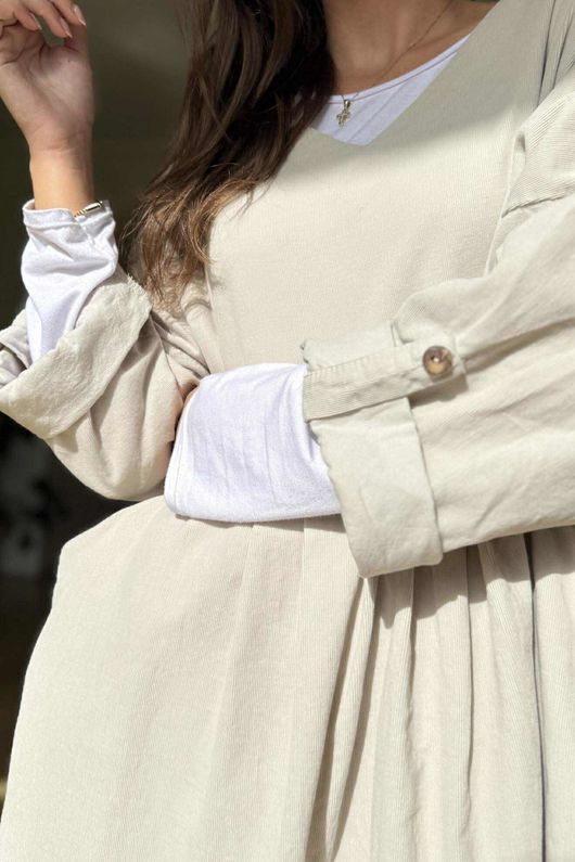 Cooper Needlecord Smock Dress Stone  /14 =