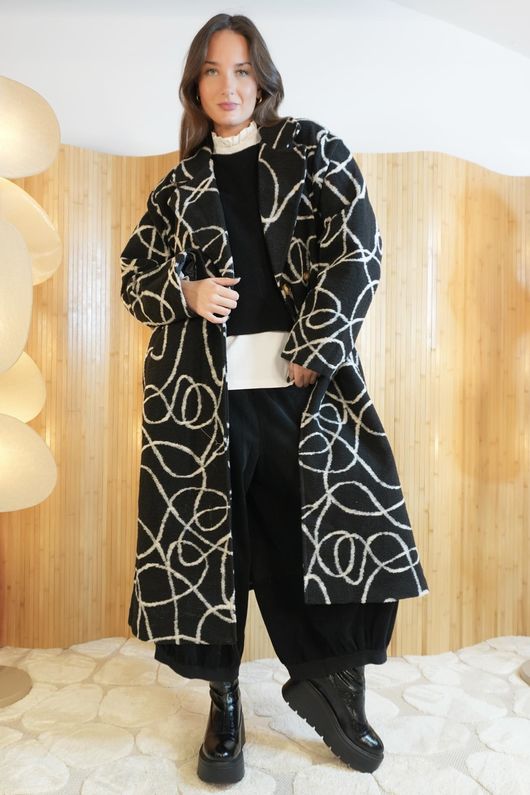 Copenhagen Squiggle Double Breasted Coat Black /13=