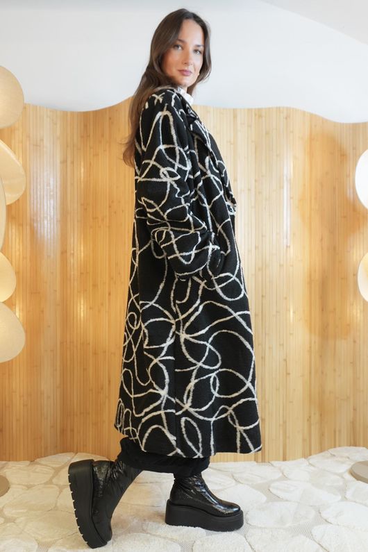 Copenhagen Squiggle Double Breasted Coat Black
