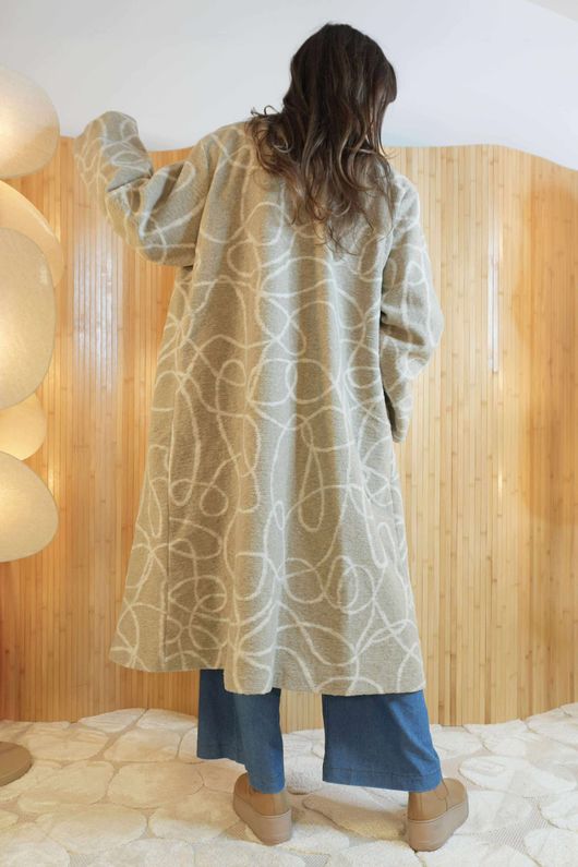 Copenhagen Squiggle Double Breasted Coat Oat