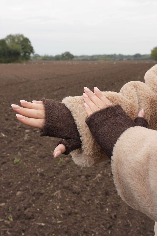 Cosy Cuff Fingerless Gloves Dark Brown Marl 