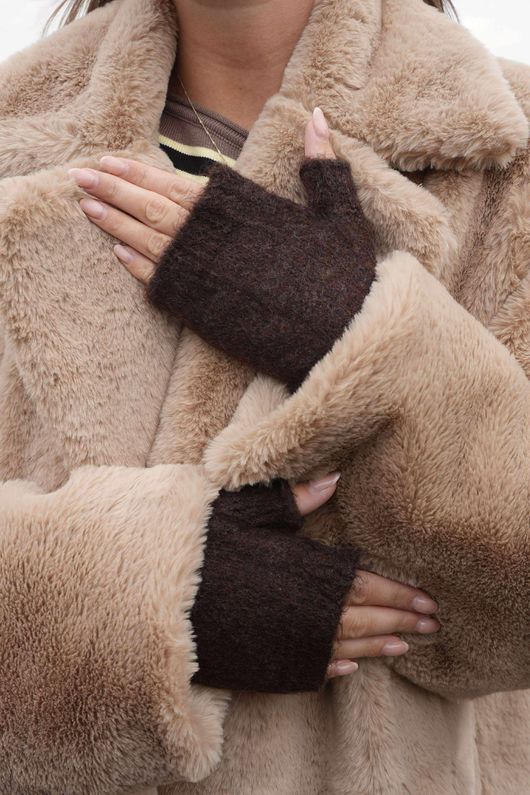 Cosy Cuff Fingerless Gloves Dark Brown Marl
