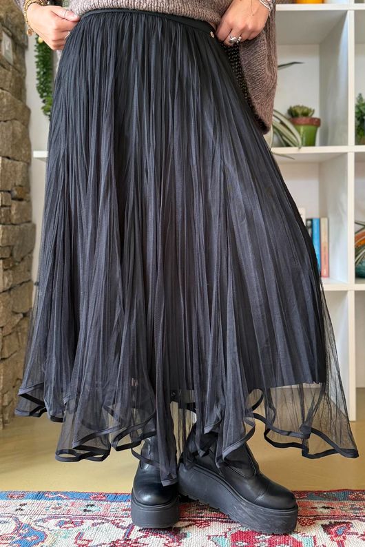 Darcey Dancing Hem Tulle Midi Skirt Black