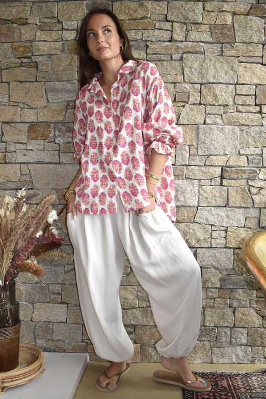 Daughter Of Ibiza Boyfriend Shirt Fuchsia & Marigold