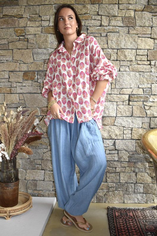 Daughter Of Ibiza Boyfriend Shirt Fuchsia & Marigold