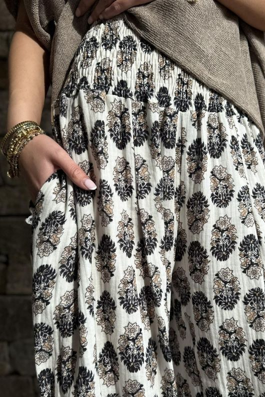 Daughter Of Ibiza Indira Shirring Cuff Pant Black & Earth Pre order 14 days