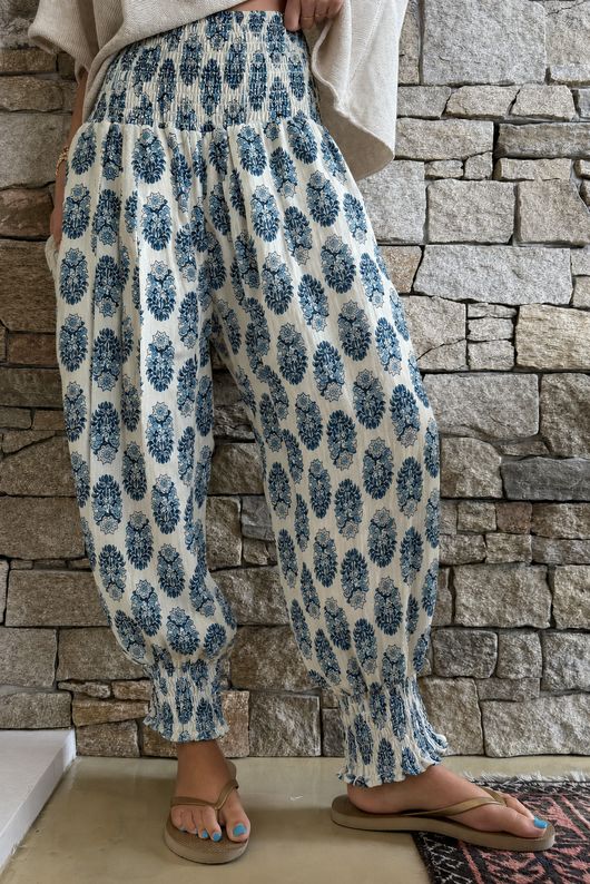 Daughter Of Ibiza Indira Shirring Cuff Pant French Navy & Denim Pre order 14 days