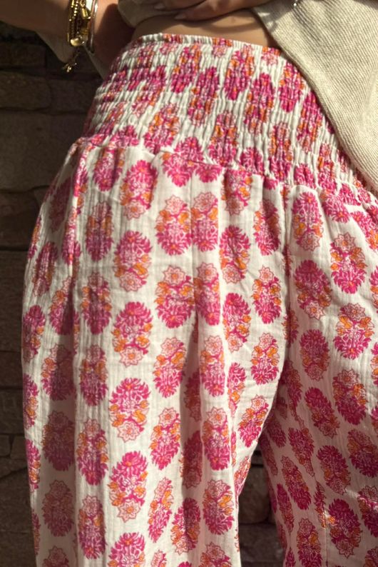 Daughter Of Ibiza Indira Shirring Cuff Pant Fuchsia & Marigold Pre order 14 days