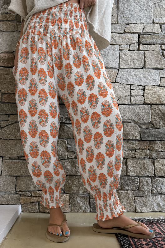 Daughter Of Ibiza Indira Shirring Cuff Pant Marigold & Jade Pre order 14 days