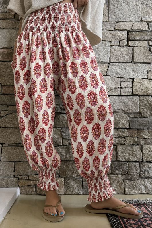 Daughter Of Ibiza Indira Shirring Cuff Pant Merlot & Mauve Pre order 14 days