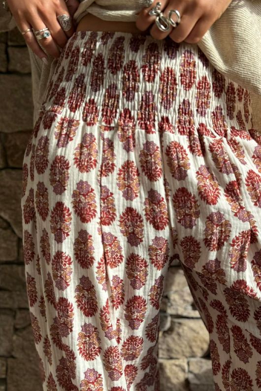 Daughter Of Ibiza Indira Shirring Cuff Pant Merlot & Mauve Pre order 14 days