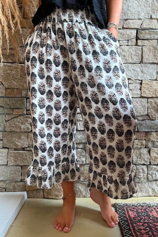 Daughter Of Ibiza Indira Frill Kick Pant Black & Earth