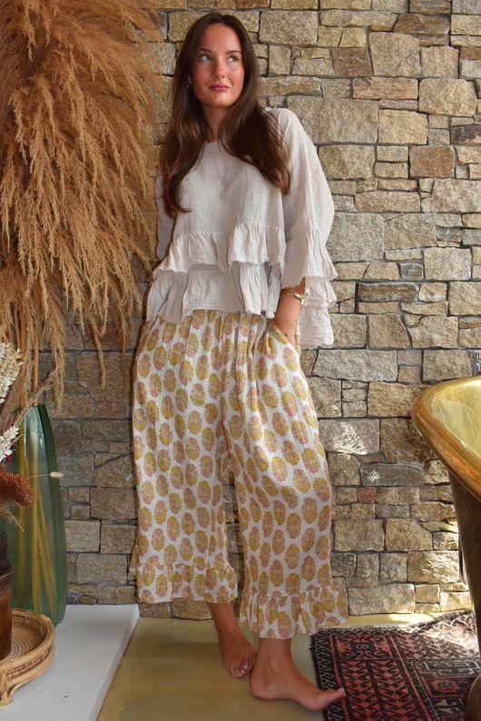 Daughter Of Ibiza Indira Frill Kick Pant Ochre & Rose