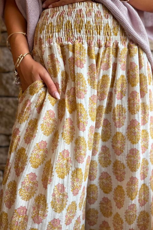 Daughter Of Ibiza Indira Frill Kick Pant Ochre & Rose