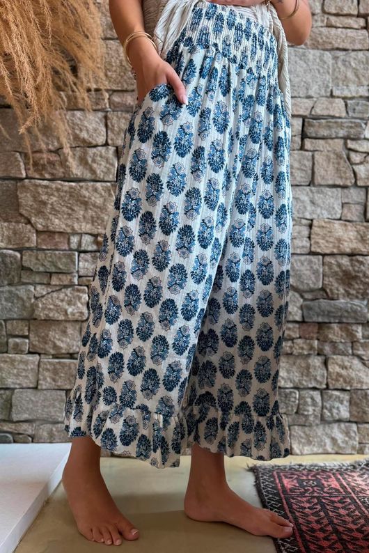 Daughter Of Ibiza Indira Frill Kick Pant French Navy & Denim