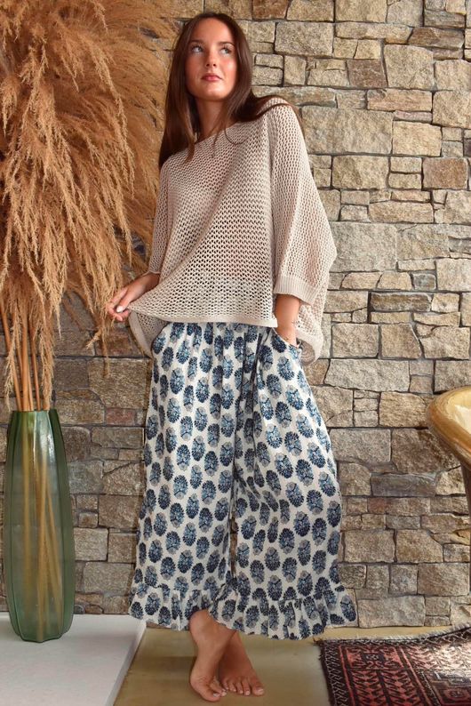 Daughter Of Ibiza Indira Frill Kick Pant French Navy & Denim