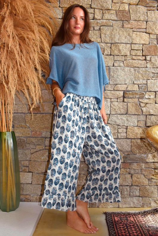 Daughter Of Ibiza Indira Frill Kick Pant French Navy & Denim