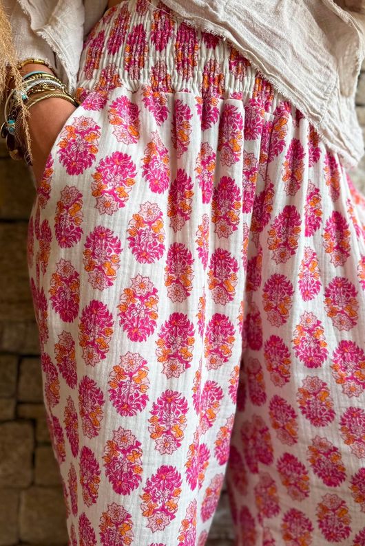 Daughter Of Ibiza Indira Frill Kick Pant Fuchsia & Marigold