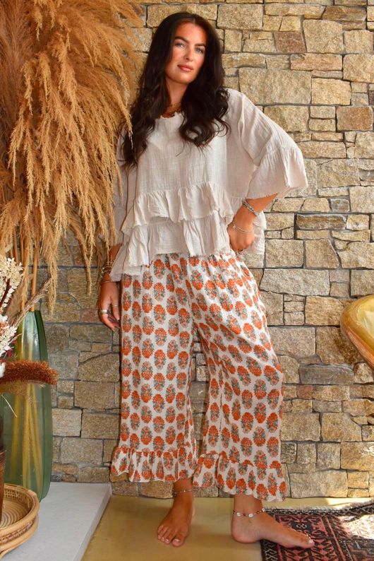 Daughter Of Ibiza Indira Frill Kick Pant Marigold & Jade due 8 days 